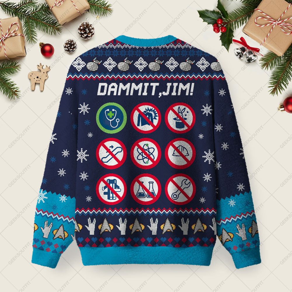 Dammit Jim Ugly Christmas Fuzzy Fleece Sweatshirt