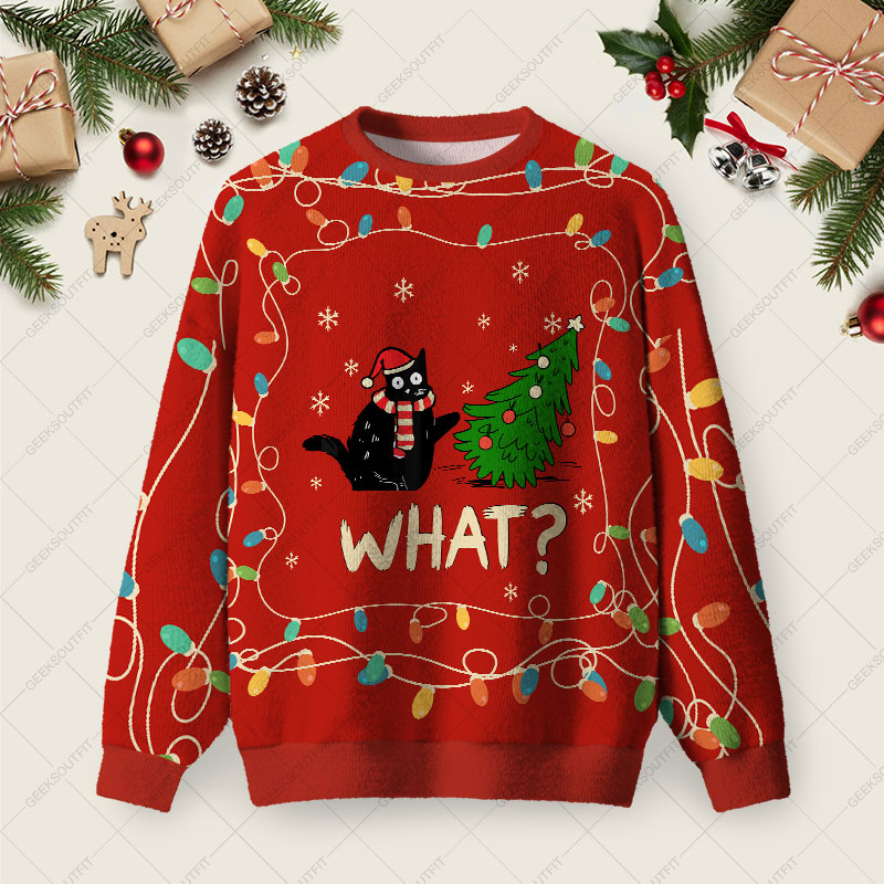 Christmas Cat What Red Ugly Christmas Fuzzy Fleece Sweatshirt