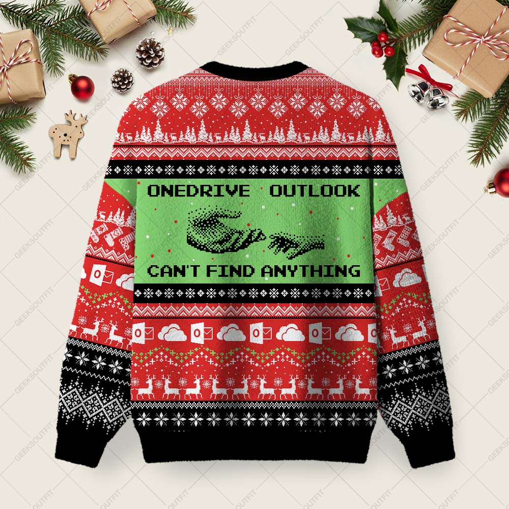 Onedrive Outlook Can't Find Anything Ugly Christmas Fuzzy Fleece Sweatshirt