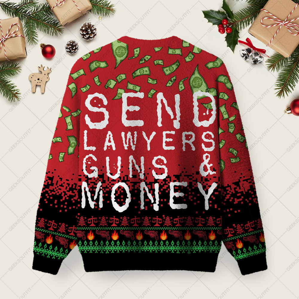 Send Lawyers Guns & Money Ugly Christmas Fuzzy Fleece Sweatshirt