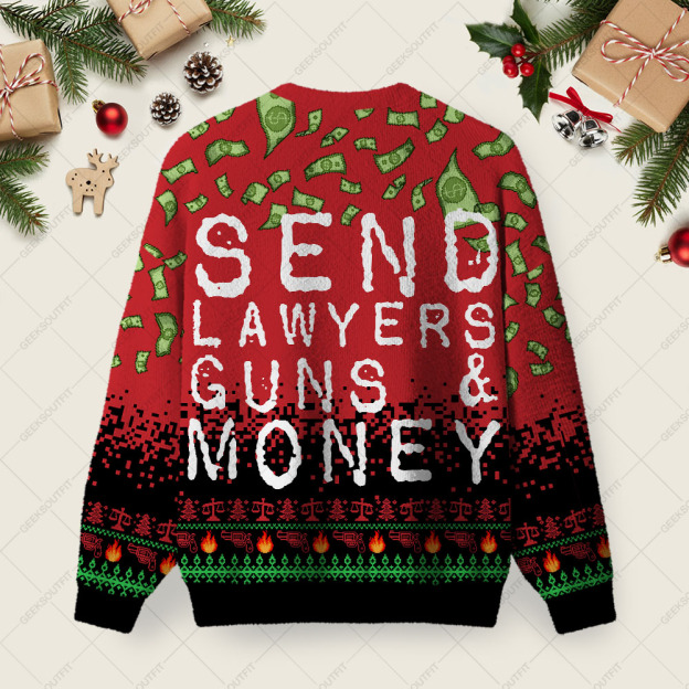 Send Lawyers Guns & Money Ugly Christmas Fuzzy Fleece Sweatshirt