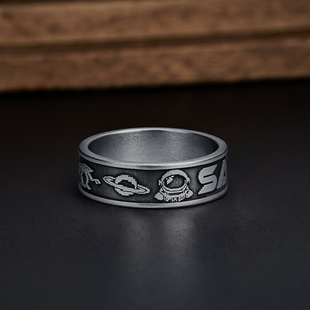 Save Star Geek Silver Band Ring