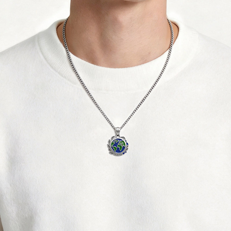 Blue Planet Enamel Pendant Geek Sculptural Necklace