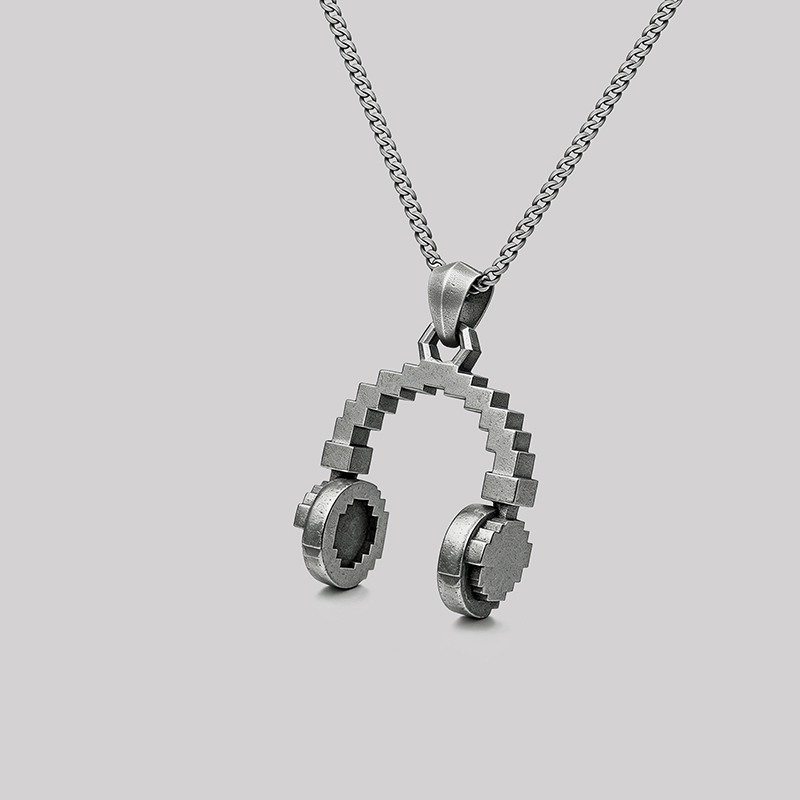 Pixel Headphones Geek Sculptural Necklace