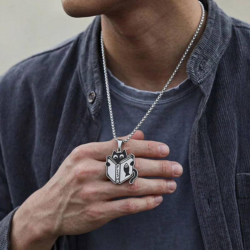 Reading Cat Geek Sculptural Necklace