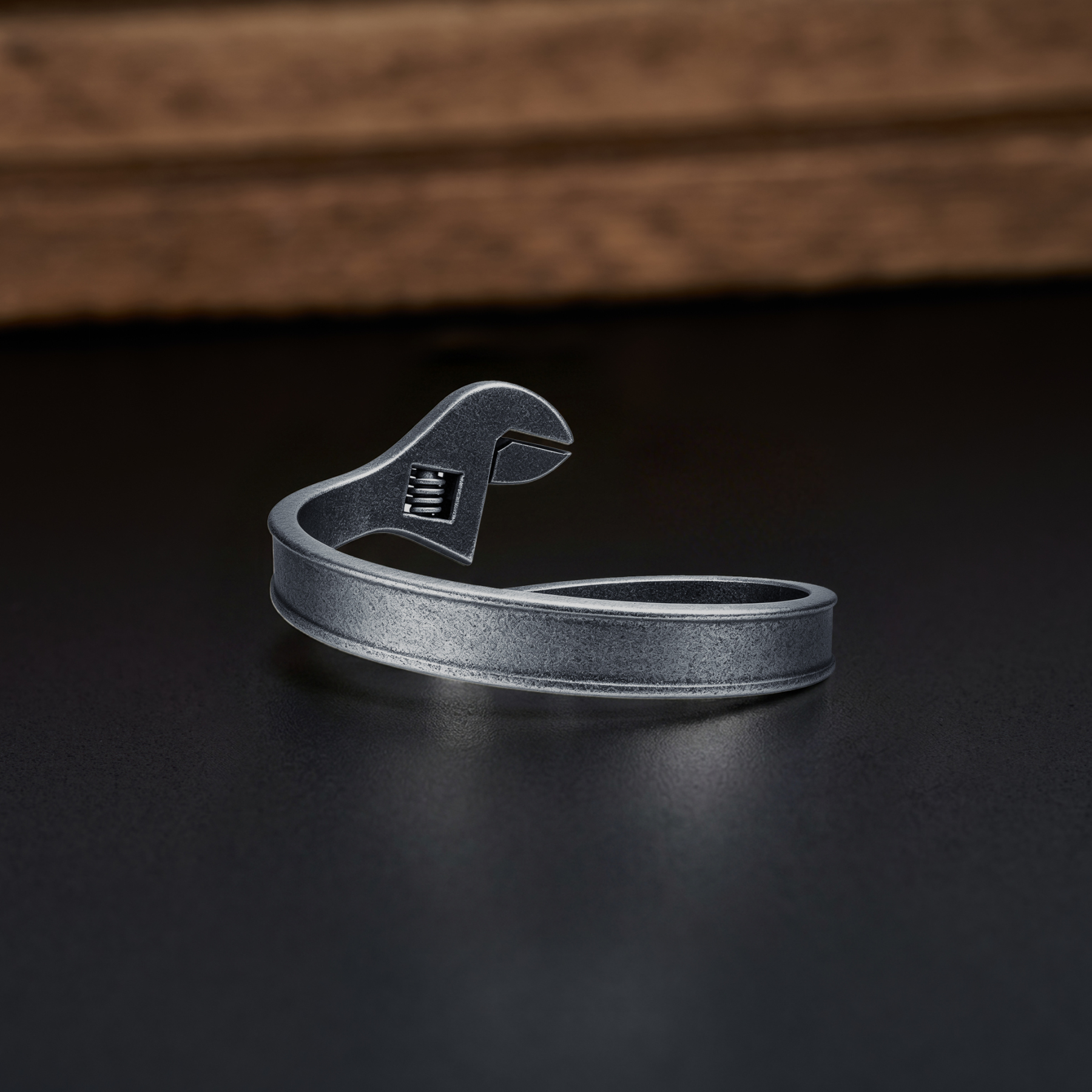 Industrial Spanner Band Geek Silver Band Ring