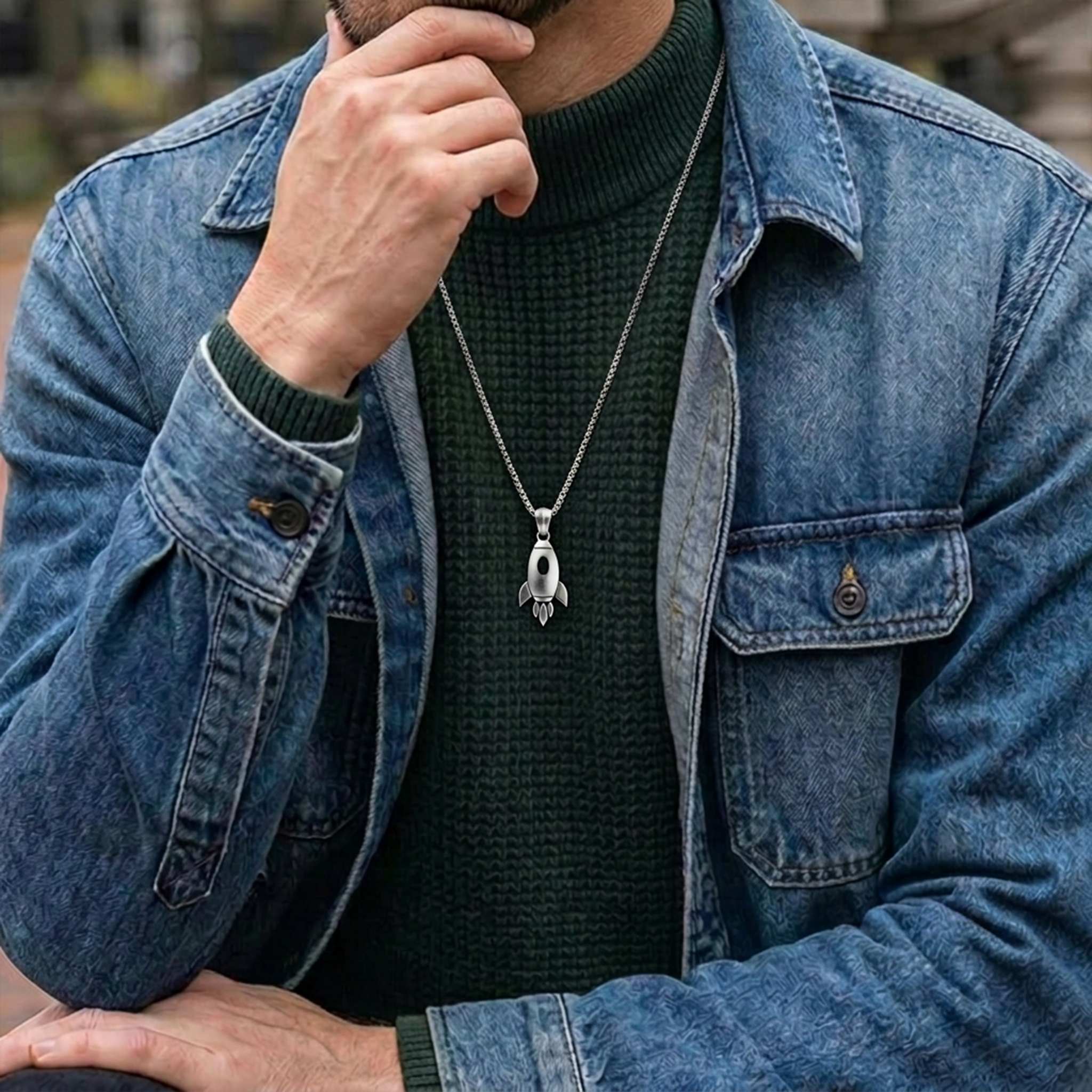 Pulp Sci-Fi Rocket Totem Geek Sculptural Necklace