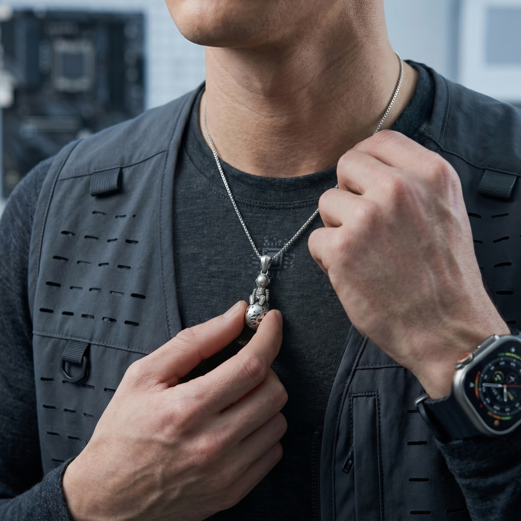 Lunar Spaceman Geek Sculptural Necklace