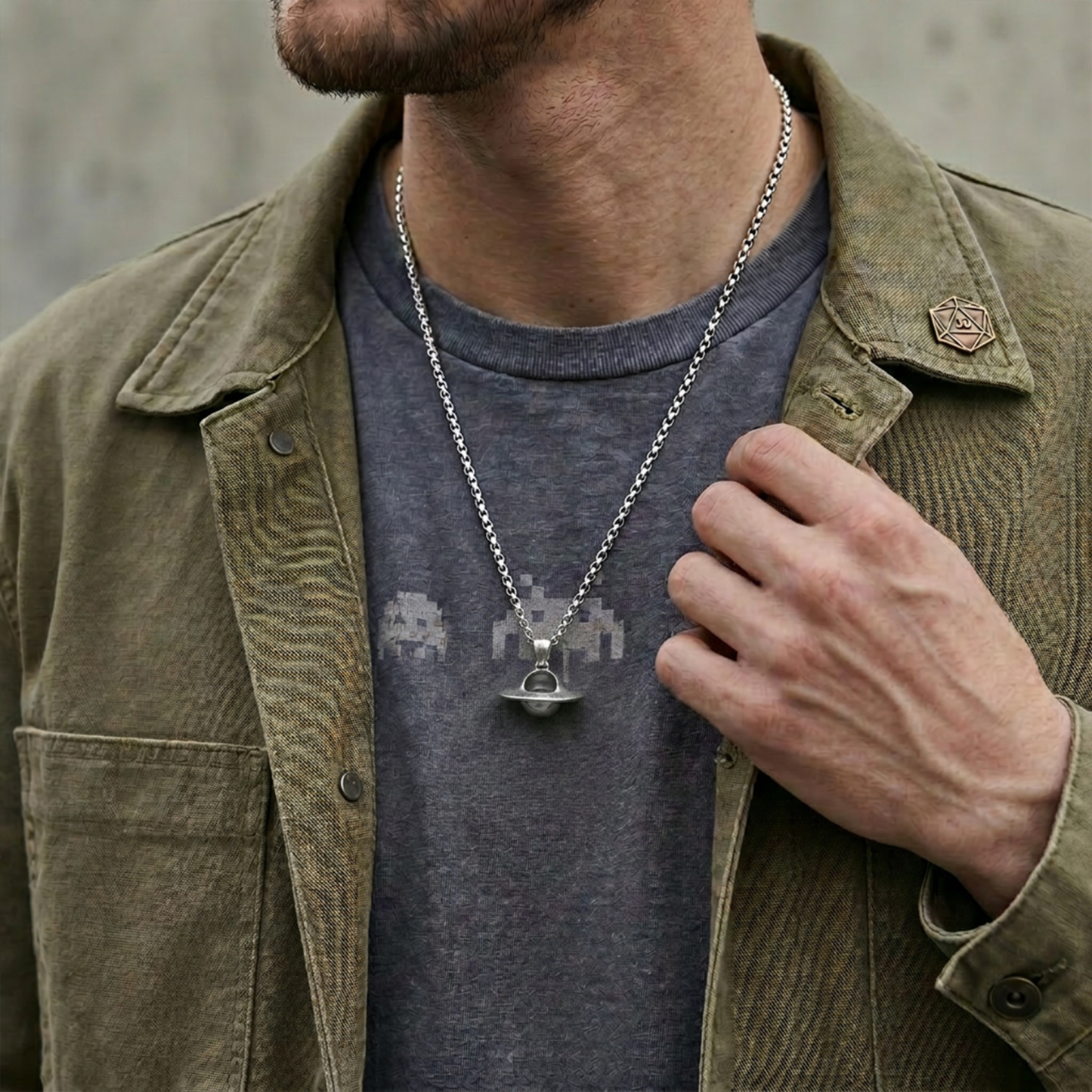 Stargazer Ringed Sphere Geek Sculptural Necklace