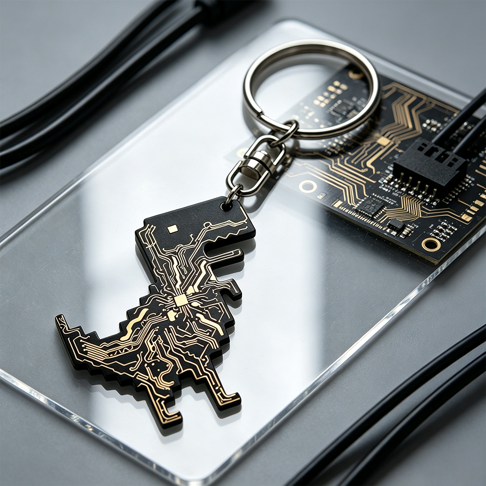 Offline Dinosaur Circuit Board Charm Funny Geek Keychain