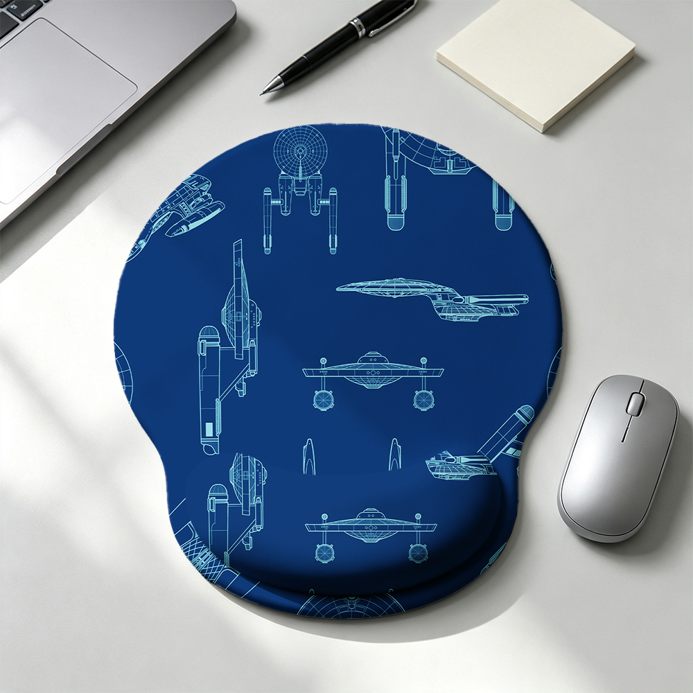 Spaceship Line Drawing Geek Ergonomic Mouse Pad