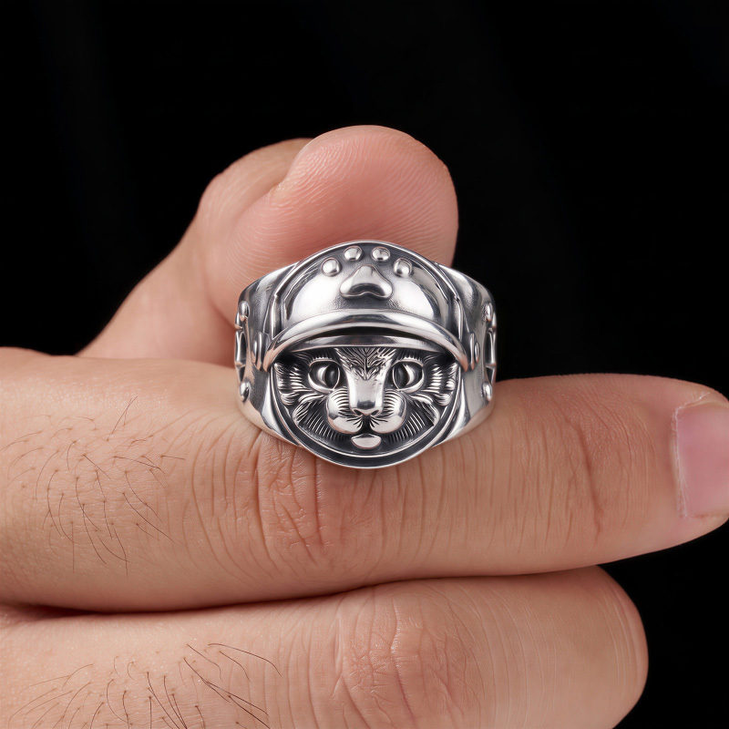 Aviator Pilot Cat Geek Stainless Steel Ring