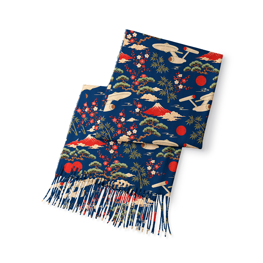 Sci-Fi Spaceship Ukiyo-e Style Geek Soft Fringed Scarf