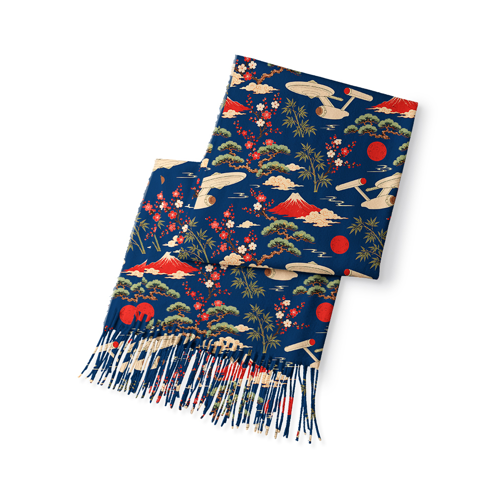 Sci-Fi Spaceship Ukiyo-e Style Geek Soft Fringed Scarf