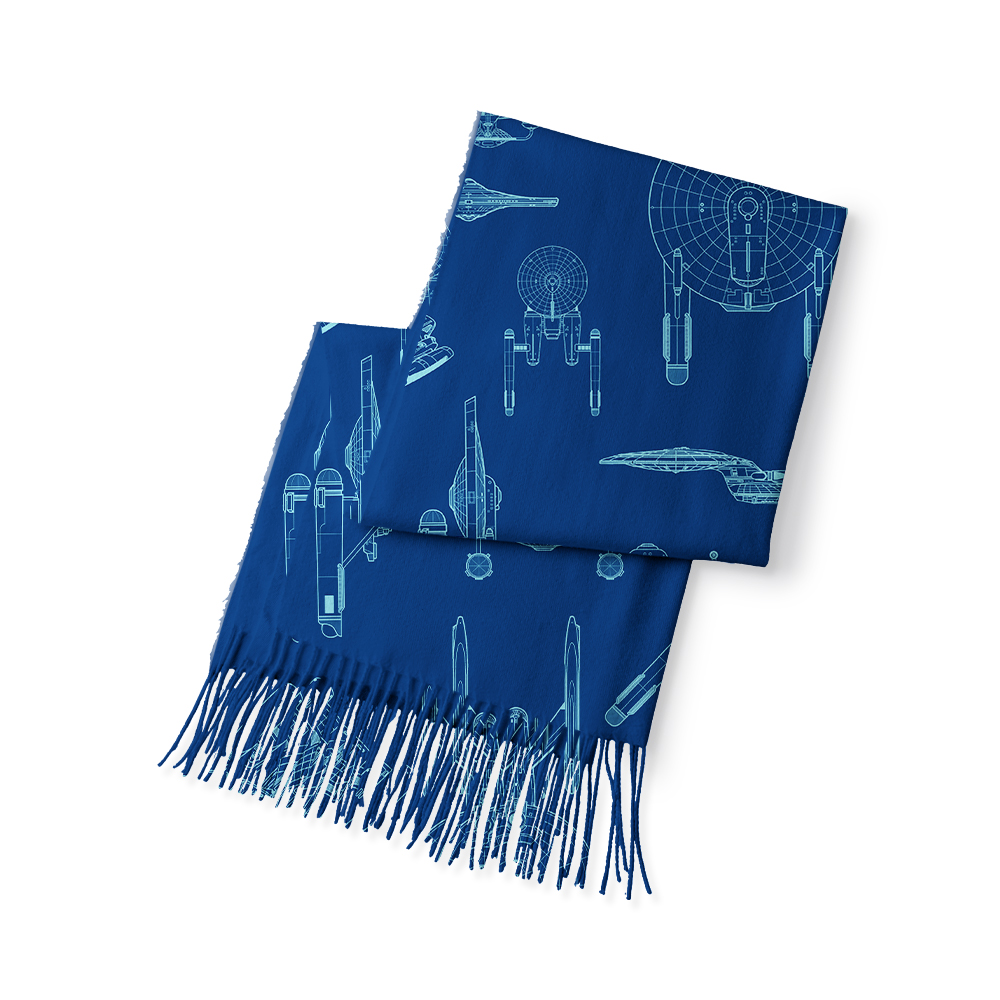 Spaceship Line Drawing Geek Soft Fringed Scarf