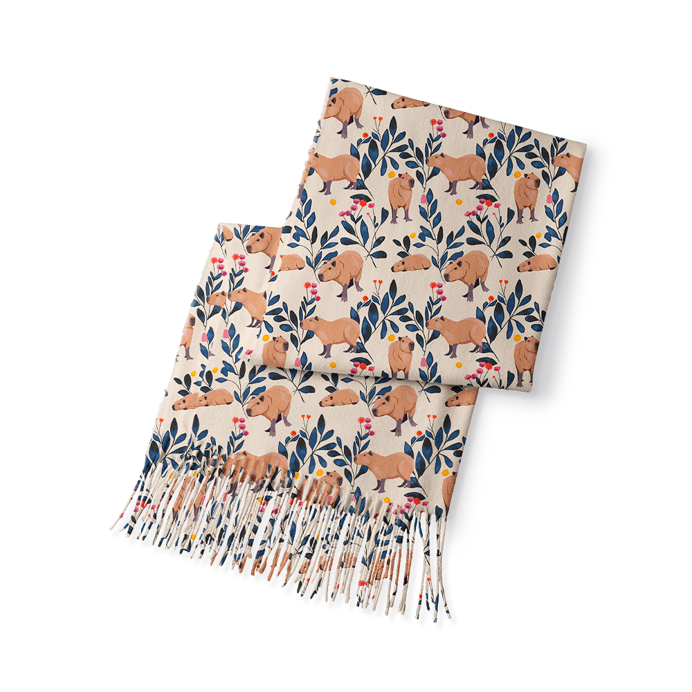 Capybara And Plants Geek Soft Fringed Scarf