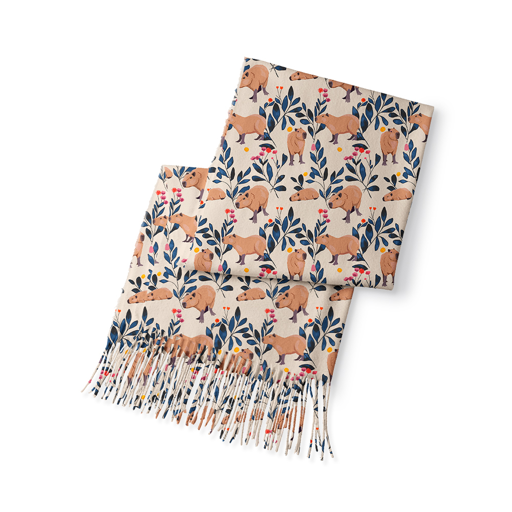 Capybara And Plants Geek Soft Fringed Scarf