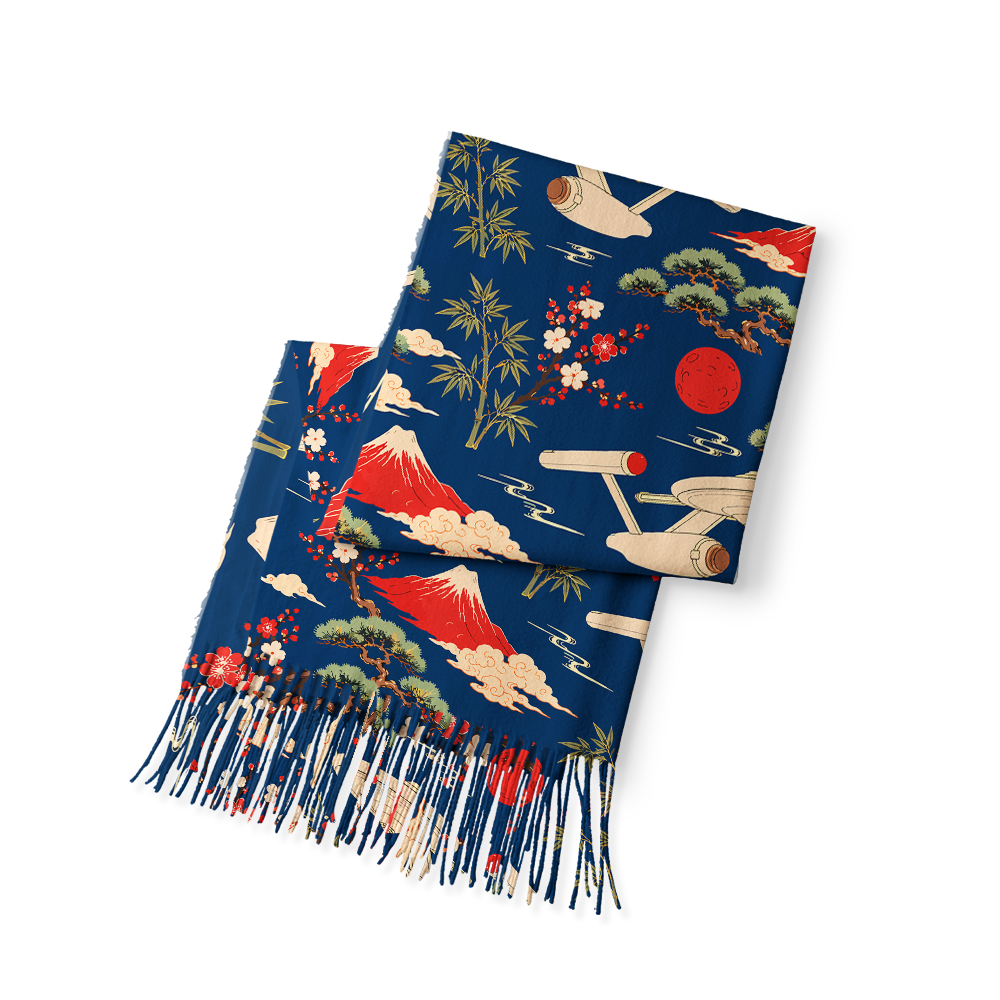Sci-Fi Spaceship Ukiyo-e Style Geek Soft Fringed Scarf