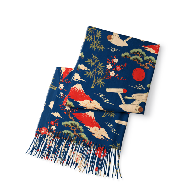 Sci-Fi Spaceship Ukiyo-e Style Geek Soft Fringed Scarf