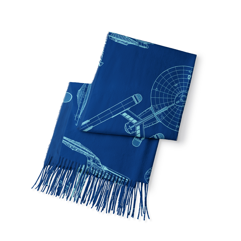Spaceship Line Drawing Geek Soft Fringed Scarf