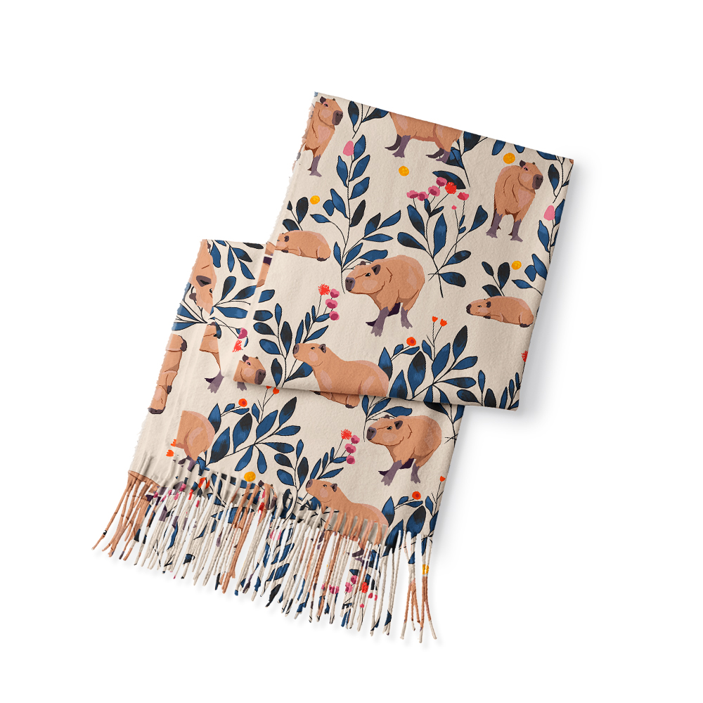 Capybara And Plants Geek Soft Fringed Scarf