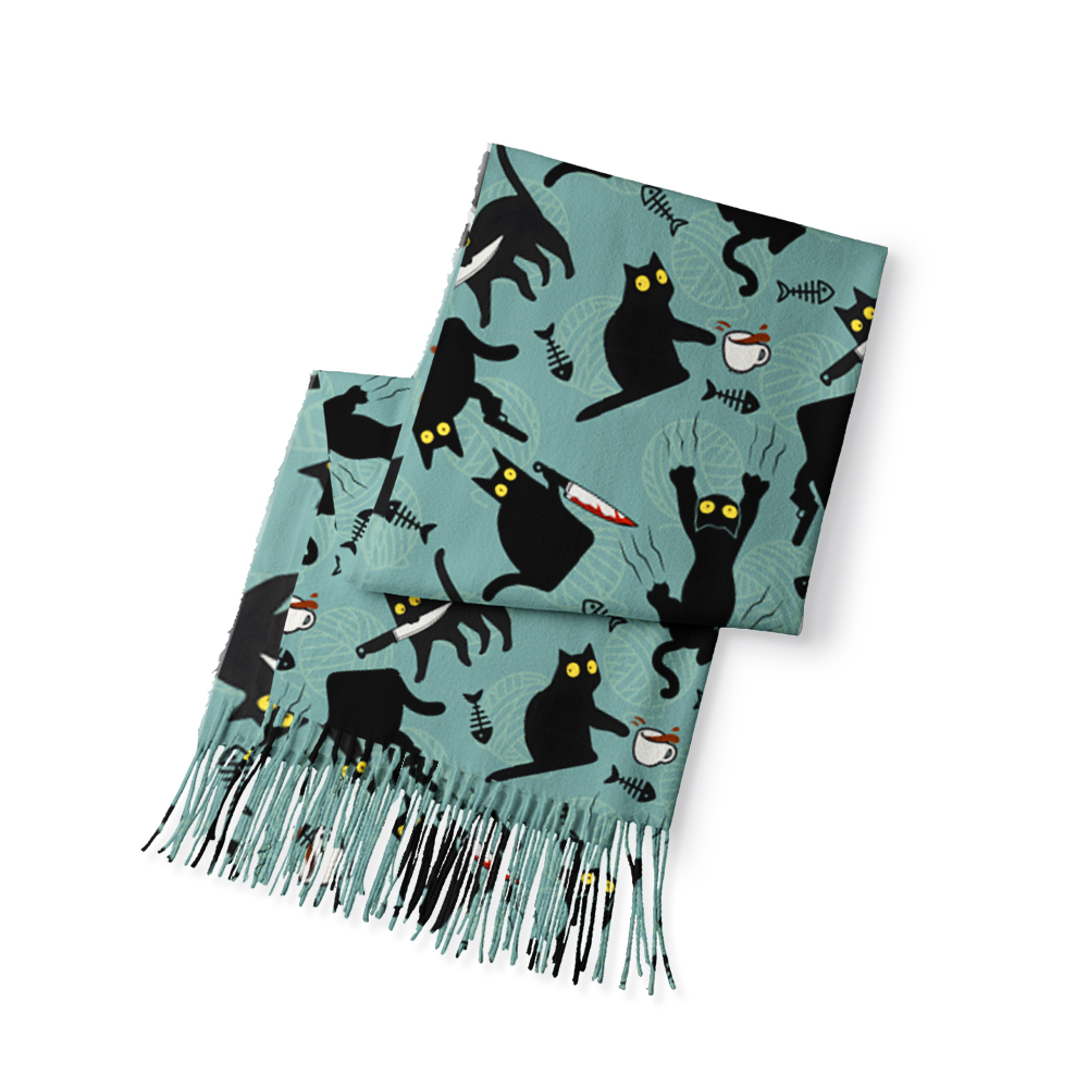 Naughty Kitten Geek Soft Fringed Scarf
