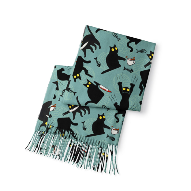 Naughty Kitten Geek Soft Fringed Scarf