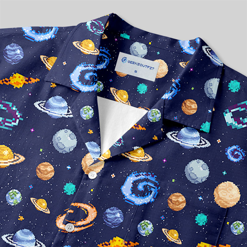 Pixel Galaxy Button Up Pocket Shirt