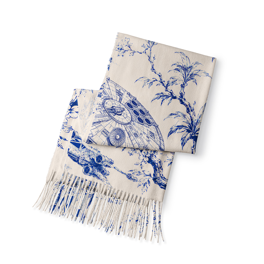 Celestial Blueware Geek Soft Fringed Scarf
