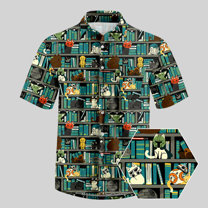 Sci-Fi Universe Bookshelf Button Up Pocket Shirt