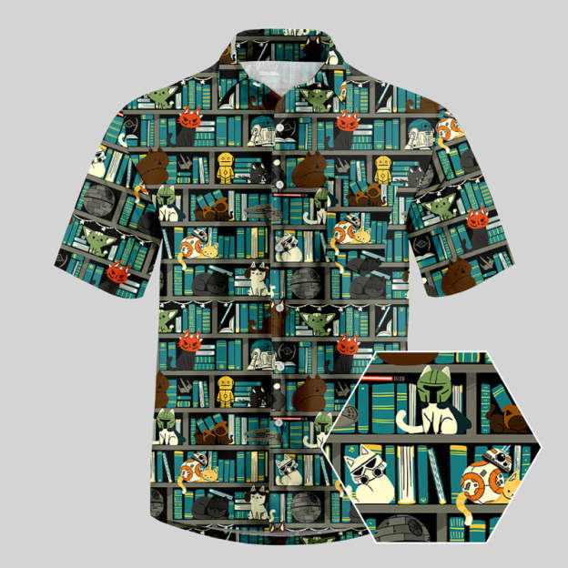 Sci-Fi Universe Bookshelf Button Up Pocket Shirt