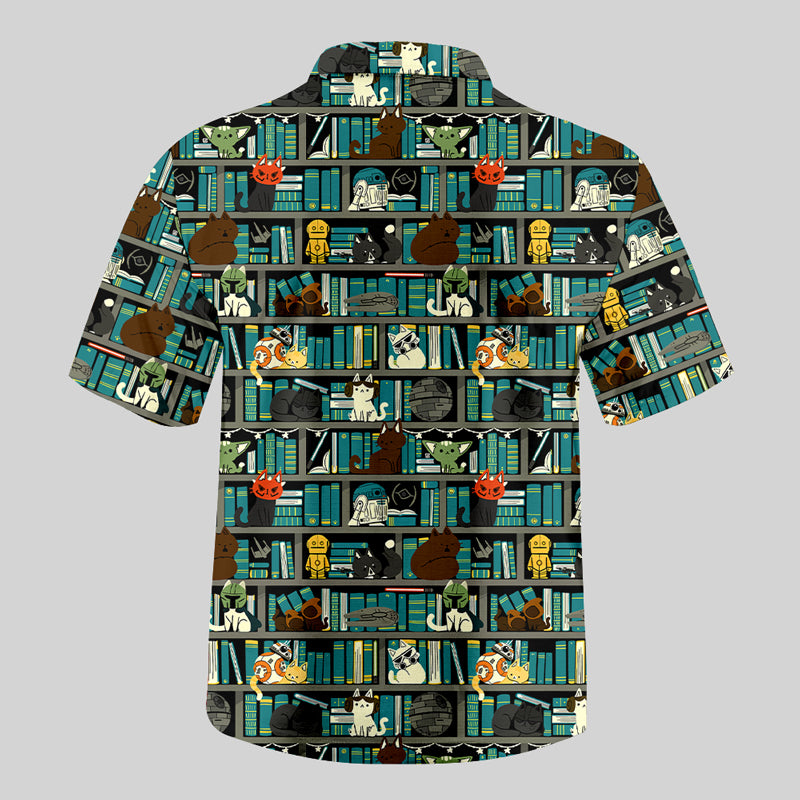 Sci-Fi Universe Bookshelf Button Up Pocket Shirt