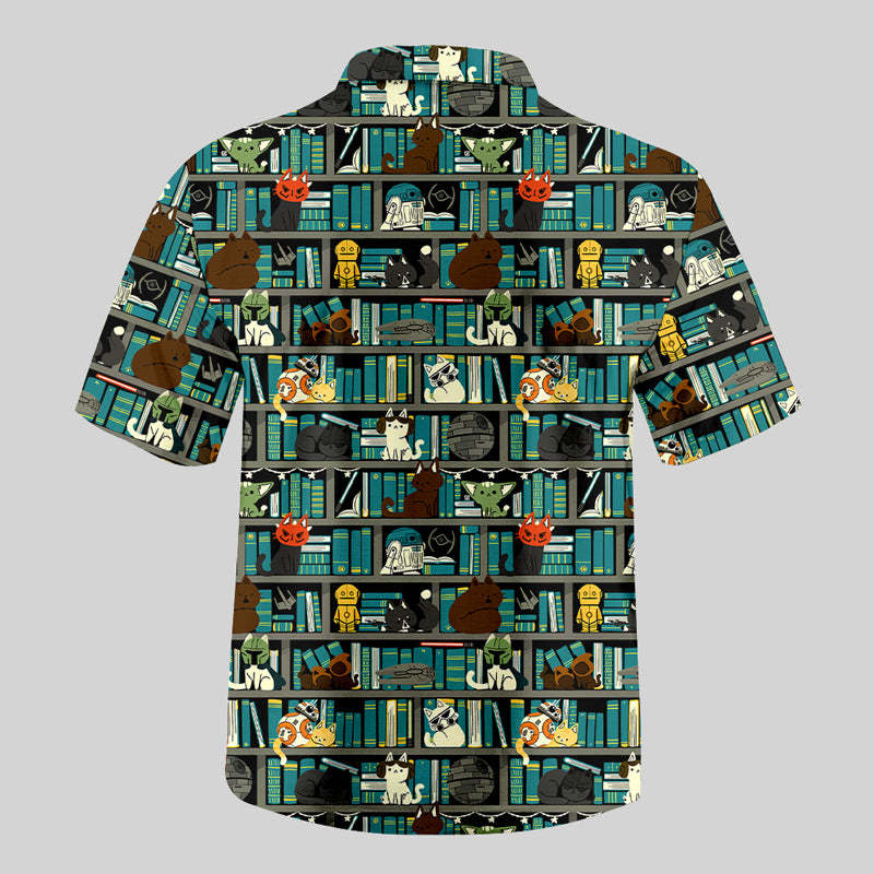 Sci-Fi Universe Bookshelf Button Up Pocket Shirt