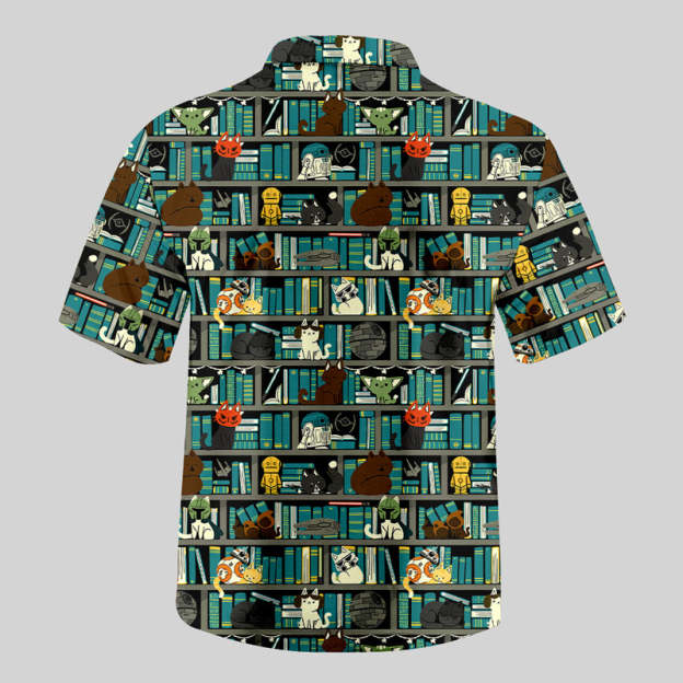 Sci-Fi Universe Bookshelf Button Up Pocket Shirt