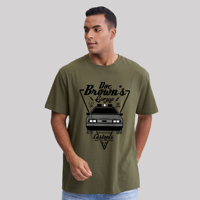 Doc Brown's Garage Customs And Time Machines Hill Valley Geek T-Shirt