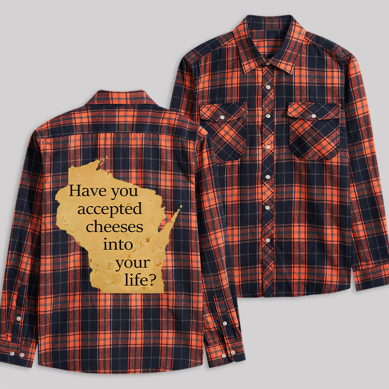 Wisconsin Cheese Pun Plaid Flannel Shirt