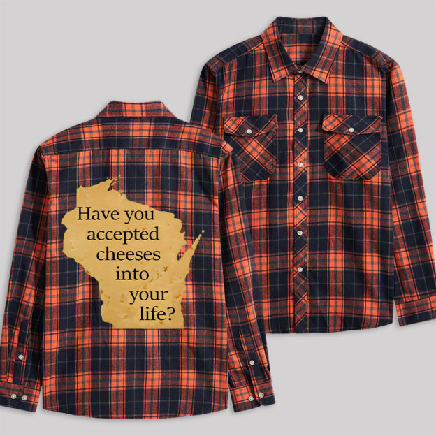 Wisconsin Cheese Pun Plaid Flannel Shirt