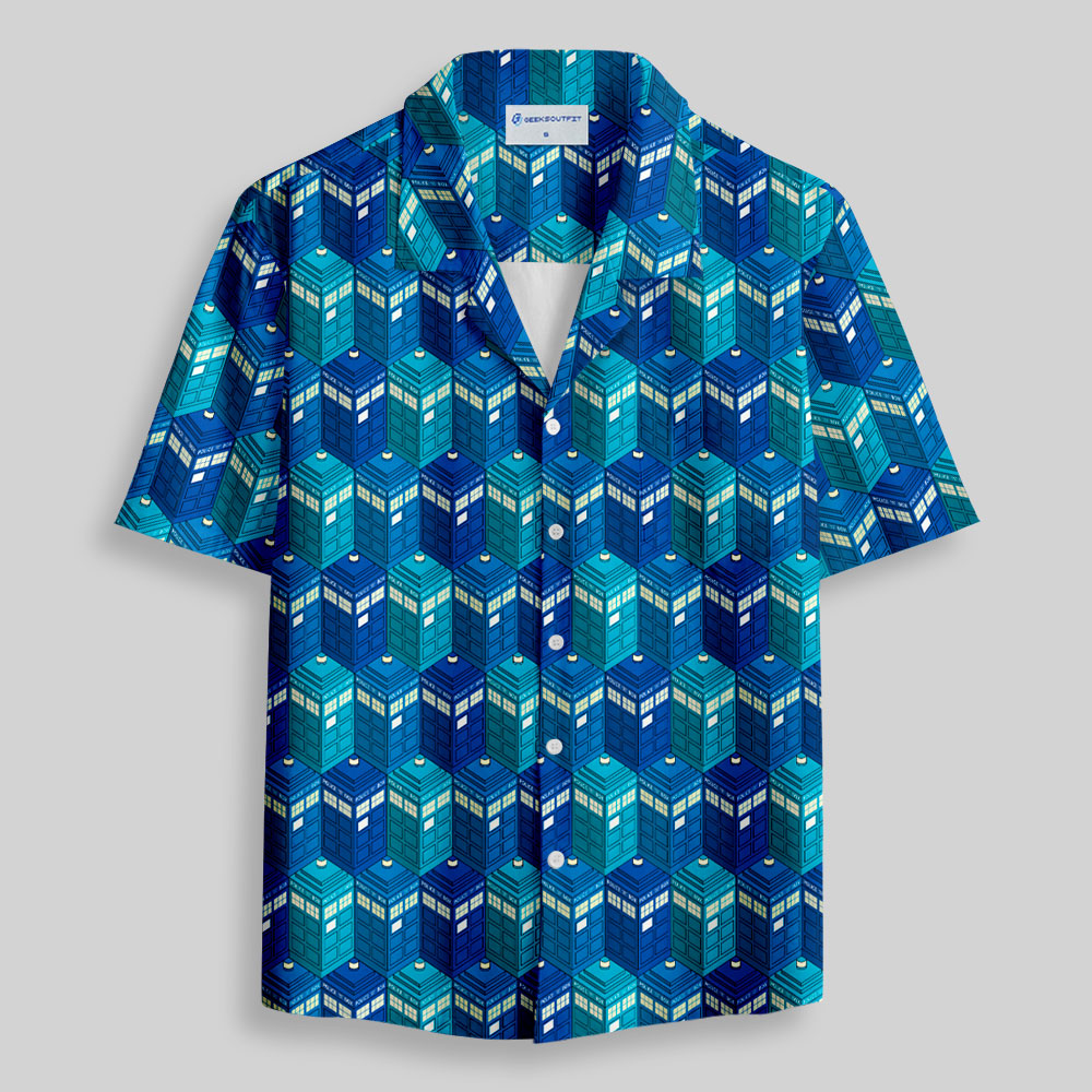 Blue Phone Booth Button Up Pocket Shirt