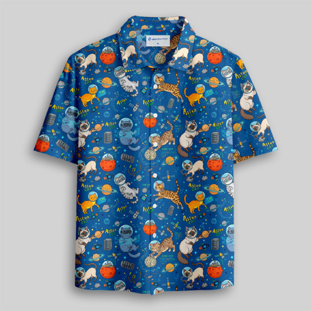 Retro Space Kittens Button Up Pocket Shirt