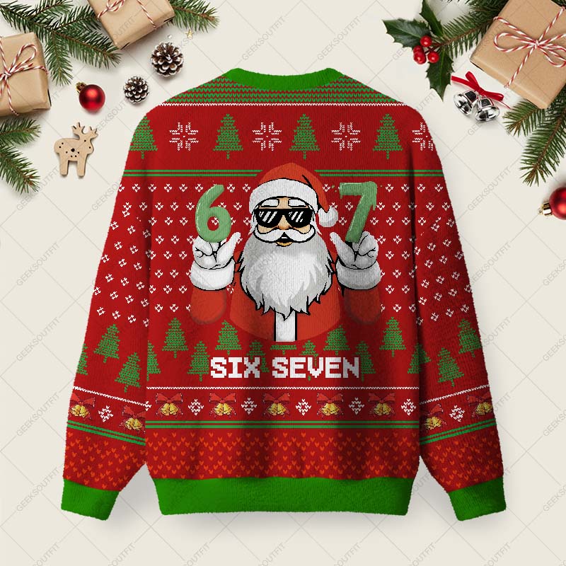 Santa 67 Ugly Christmas Fuzzy Fleece Sweatshirt