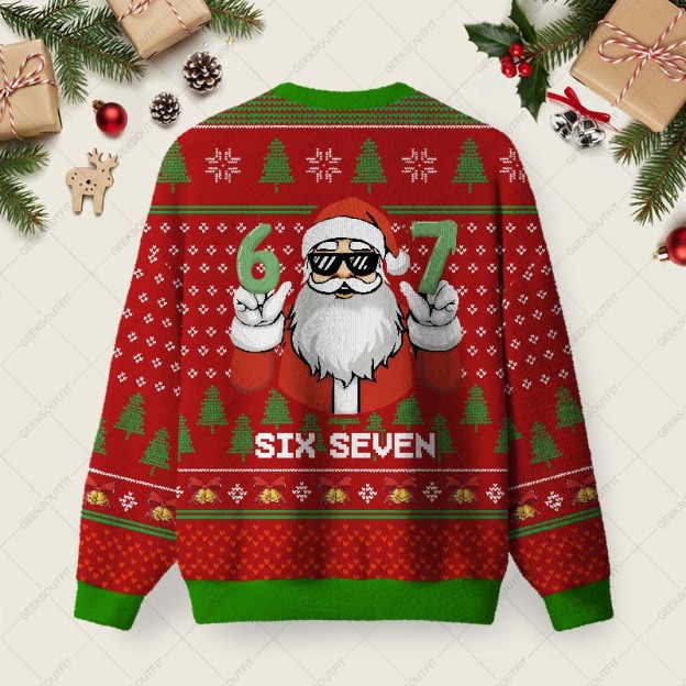 Santa 67 Ugly Christmas Fuzzy Fleece Sweatshirt