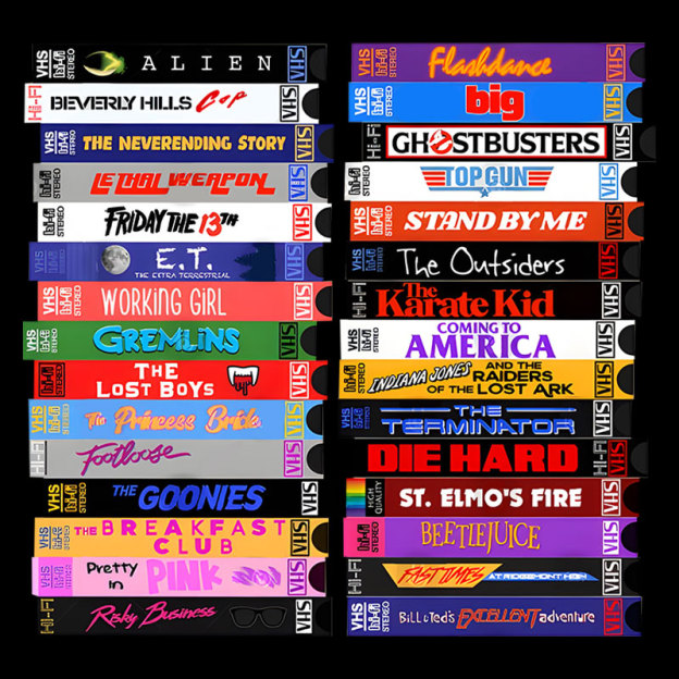 Retro 80s Movies VHS Stacks Geek T-Shirt