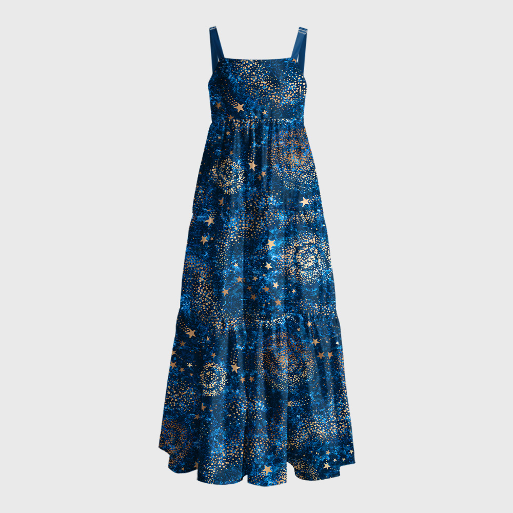 The Starry Night Geek Tiered Cami Maxi Dress