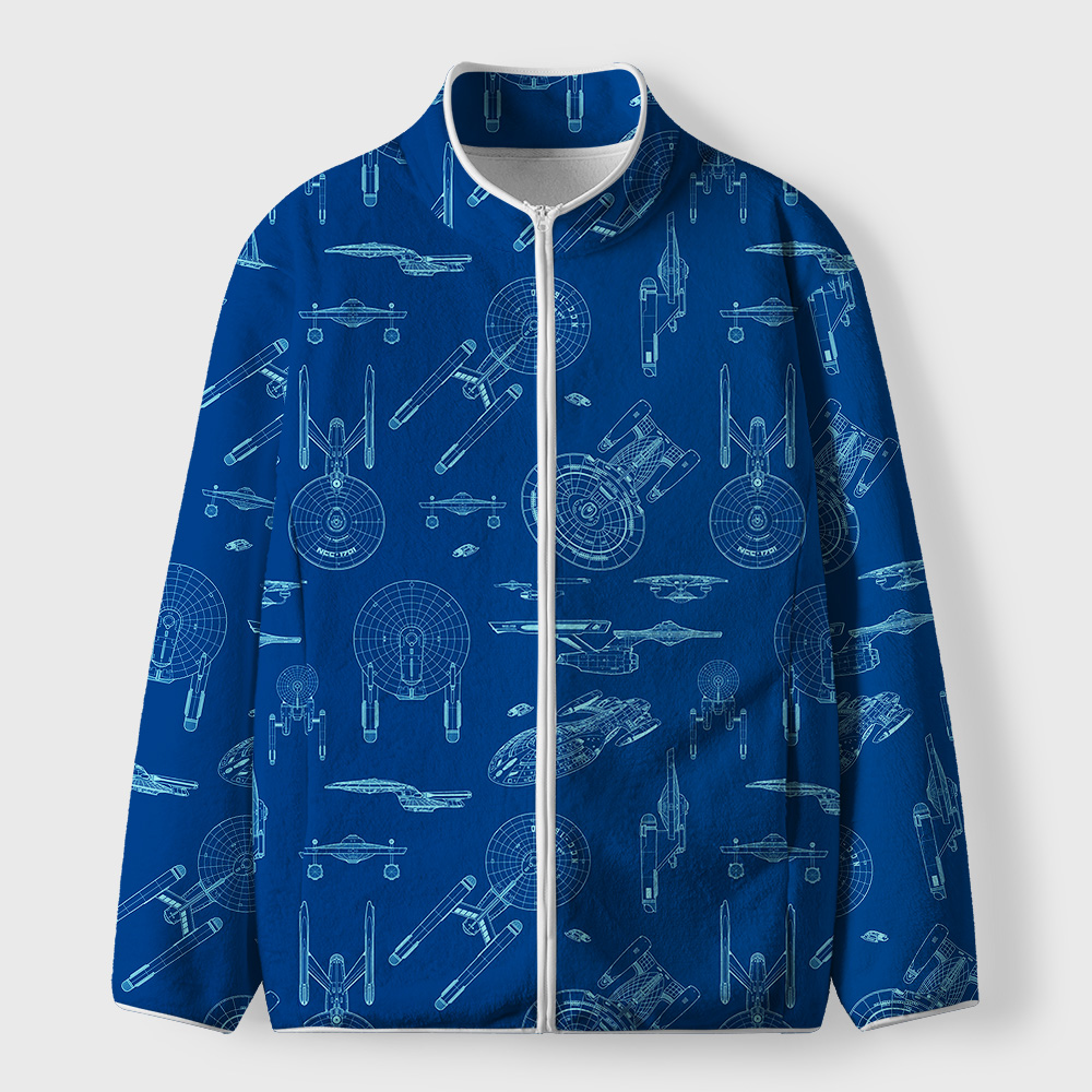 Spaceship Line Drawing Geek Polar Fleece Full-Zip Jacket