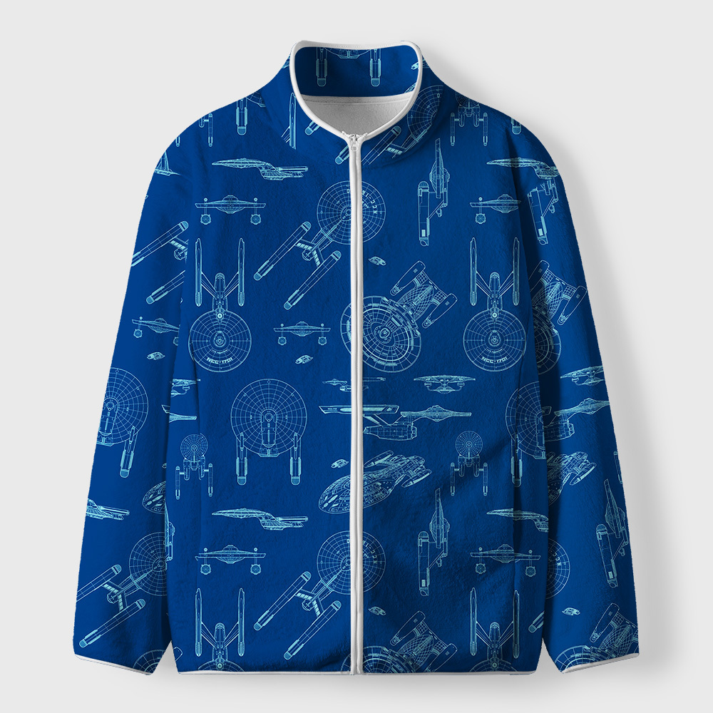 Spaceship Line Drawing Geek Polar Fleece Full-Zip Jacket