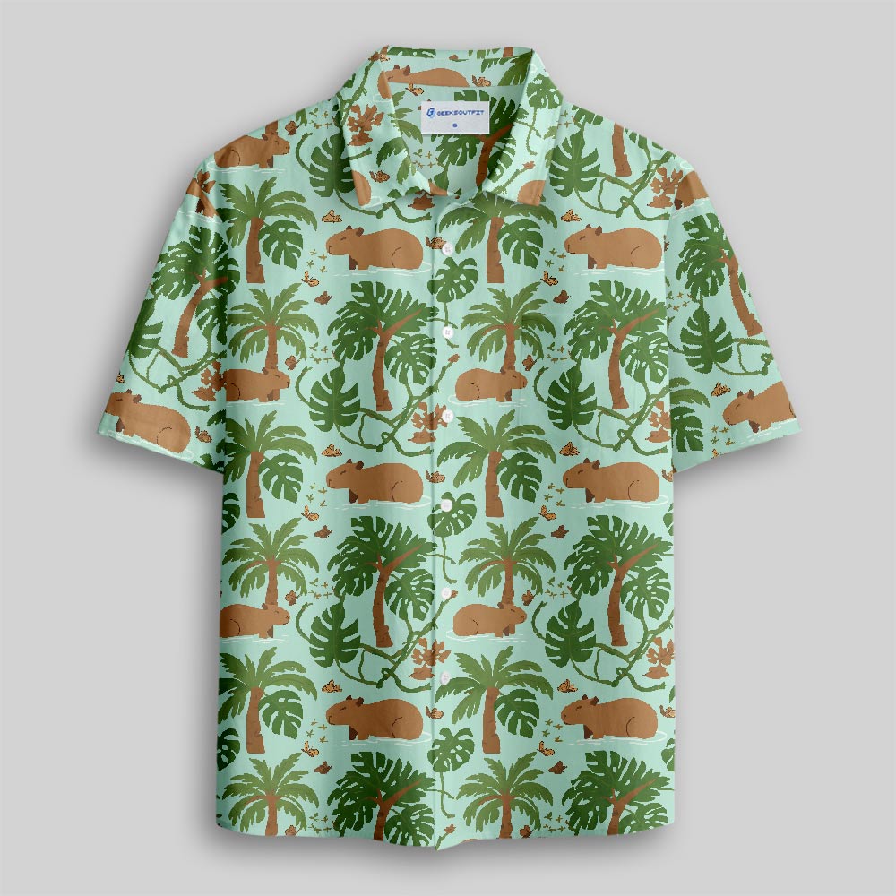 Capybara's Adventure Journey Button Up Pocket Shirt