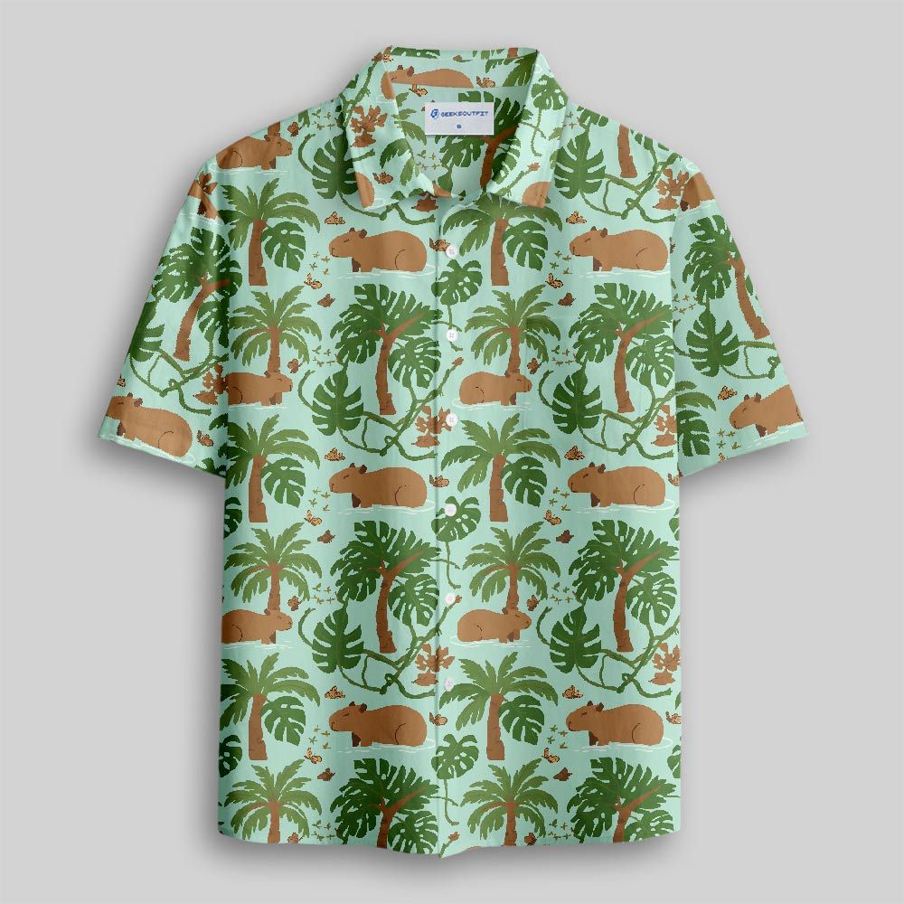 Capybara's Adventure Journey Button Up Pocket Shirt