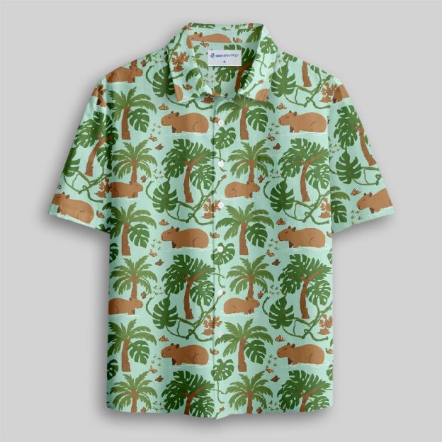 Capybara's Adventure Journey Button Up Pocket Shirt