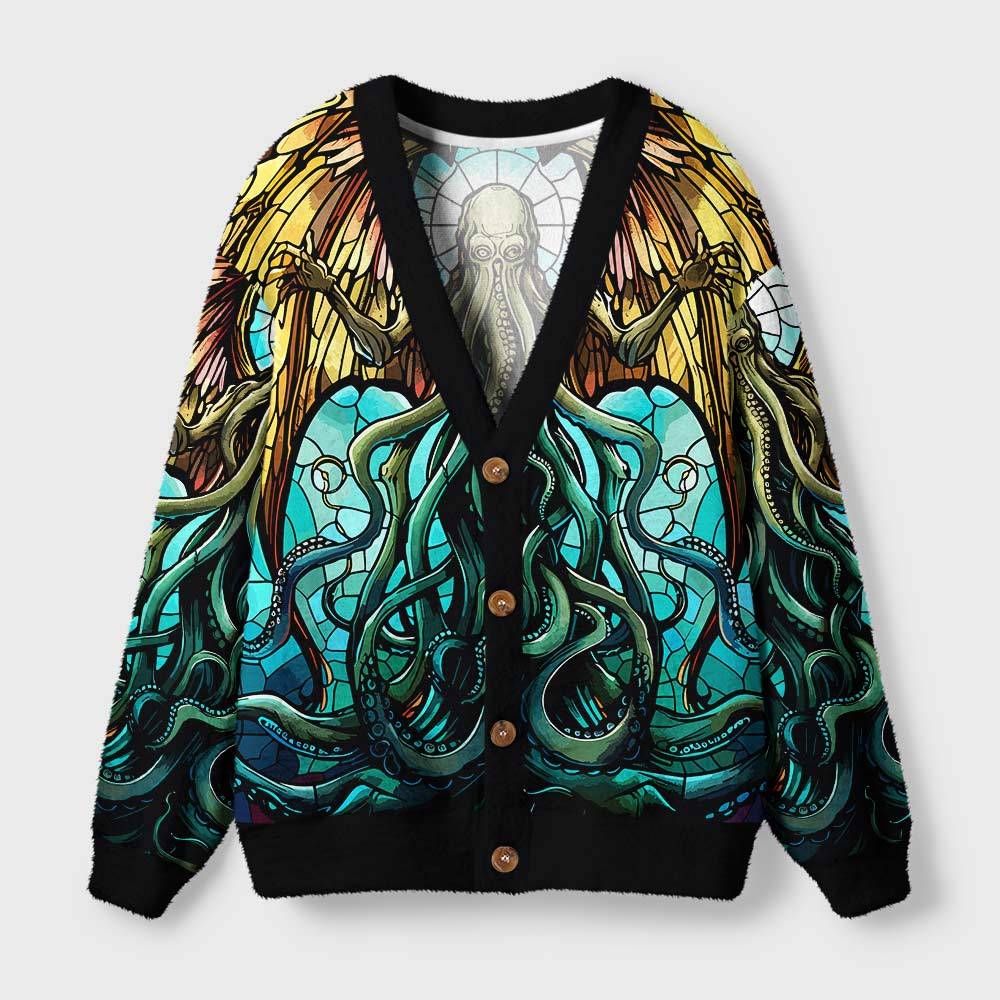 Geeksoutfit Stained Glass Style Cthulhu Geek Ugly Cardigan Sweaters  for Sale