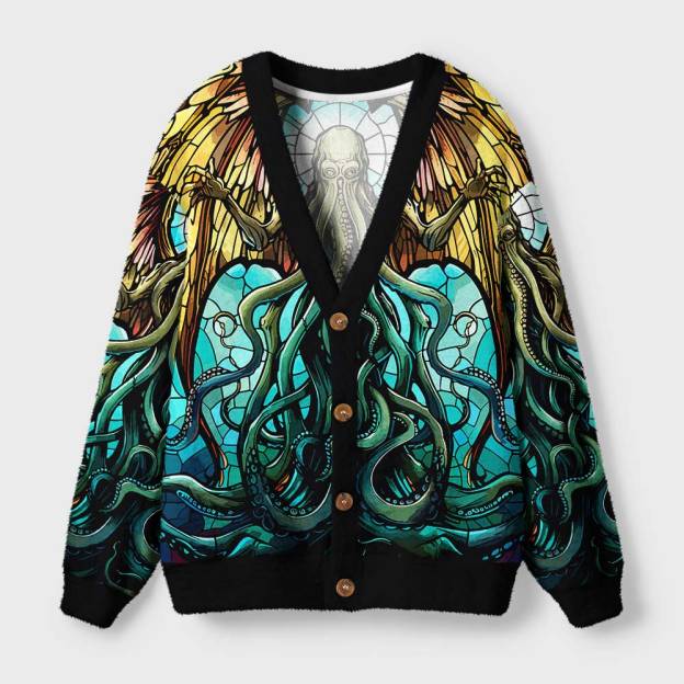 Stained Glass Style Cthulhu Geek Ugly Cardigan Sweaters